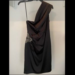 Eliza J Womens Cocktail Dress Size 10 Black One Shoulder Satin with Rhinestones